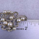 Marvella Women’s Silver Tone Faux Pearl & Rhinestone Brooch & Earrings Set