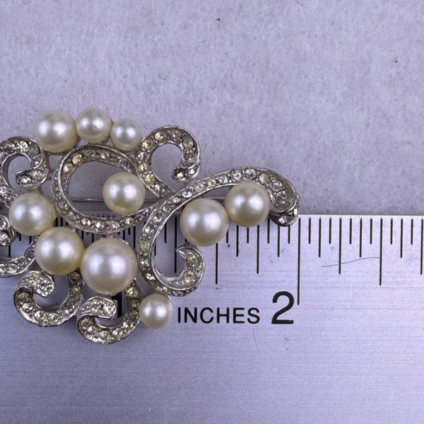 Marvella Women’s Silver Tone Faux Pearl & Rhinestone Brooch & Earrings Set