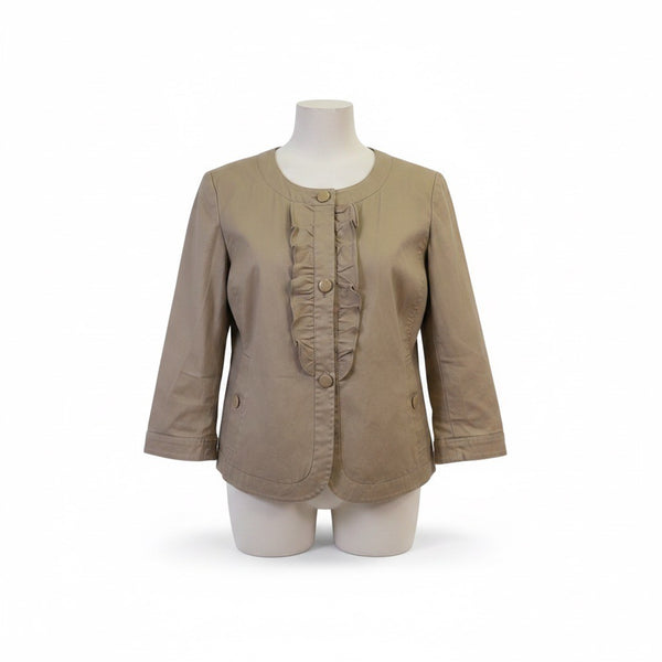 Talbots Womens Tan Cotton Blend Button Front Ruffle Jacket Size 12 