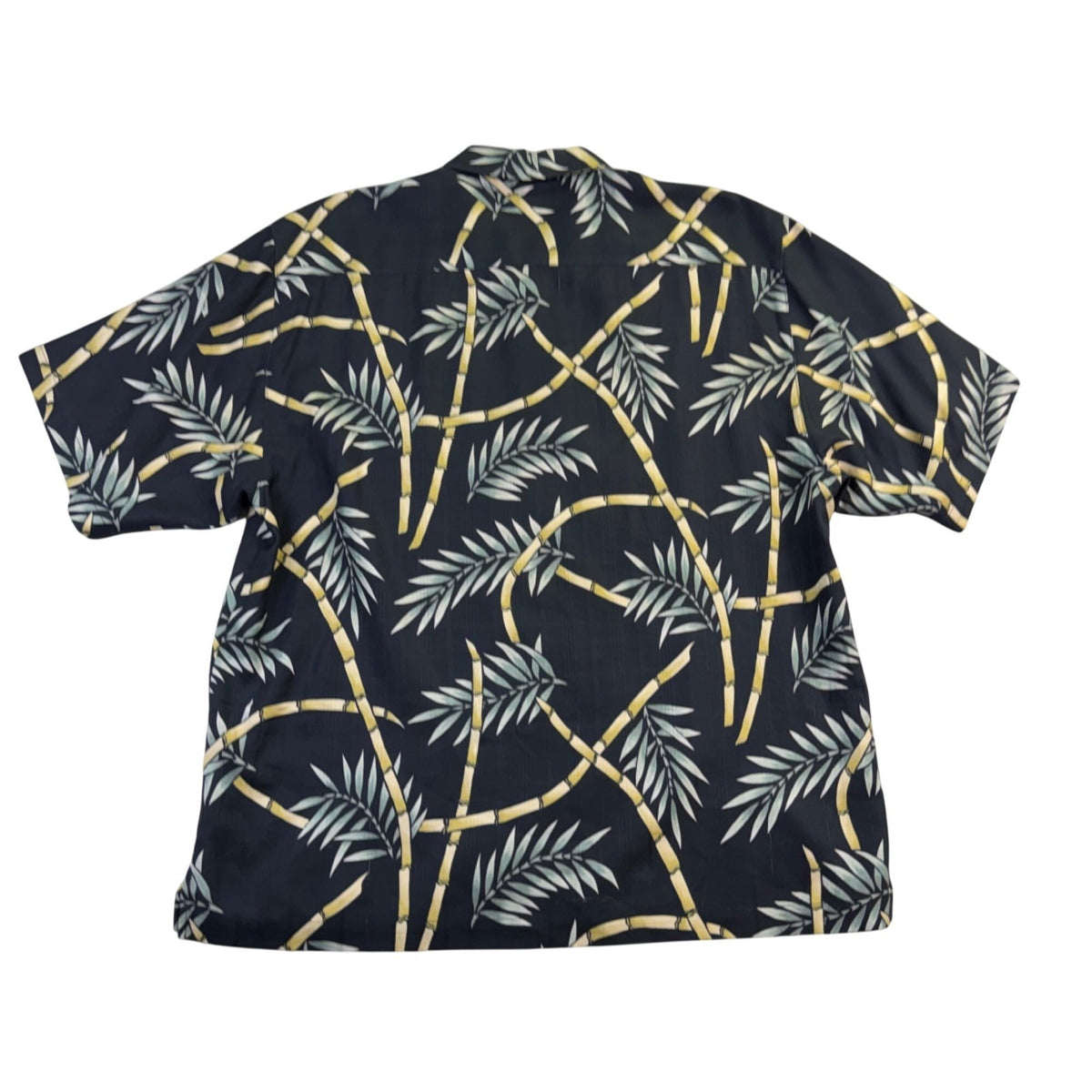 Tommy Bahama Mens Black Bamboo Print Silk Hawaiian Shirt Casual Resortwear Sz L