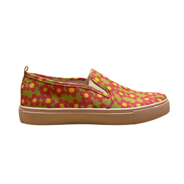 Asos Women’s Green & Pink Canvas With Floral Print Slip-On Sneakers Size US 9