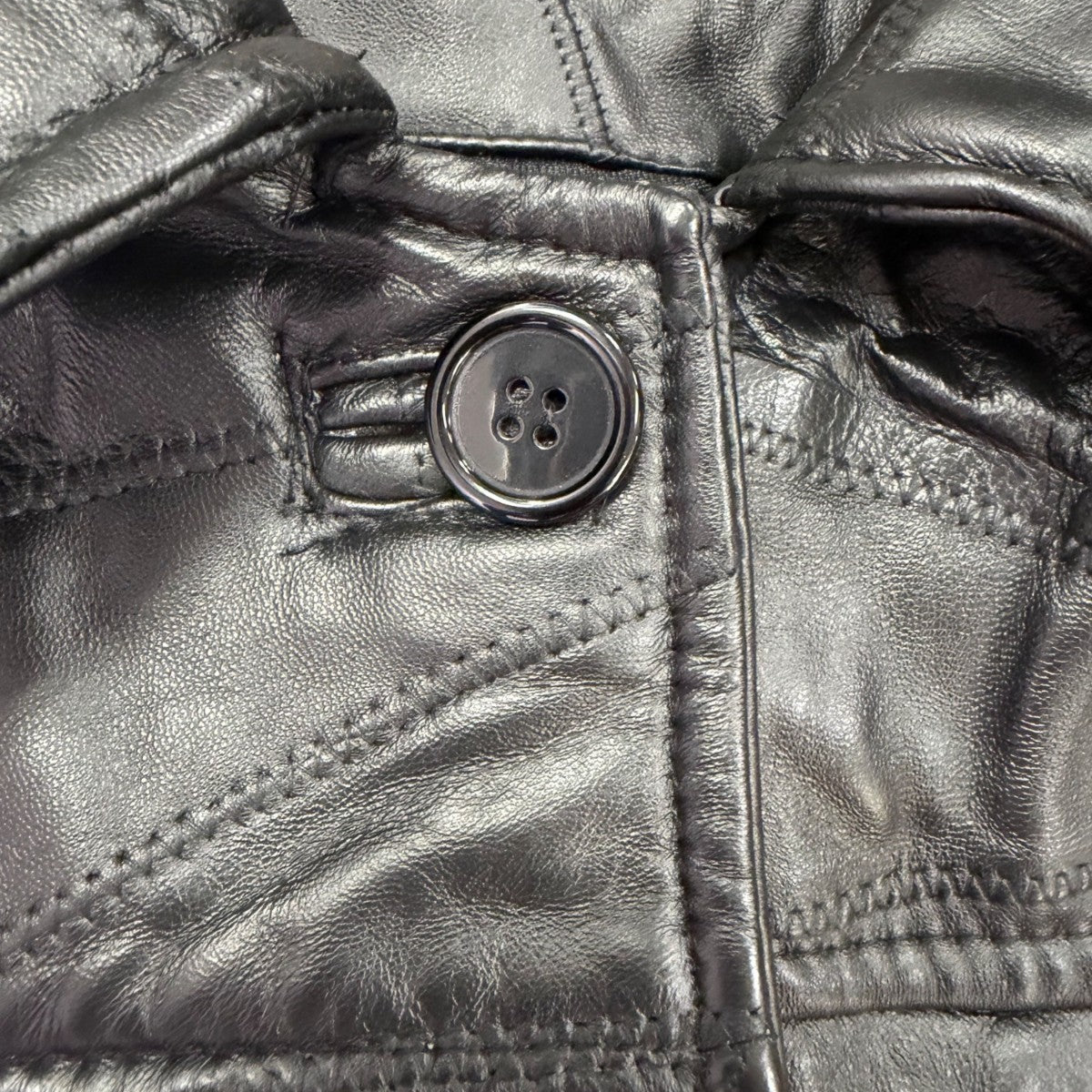 Tudor Court Womens Black Leather Button-Up Jacket Elegant Outerwear Size PL