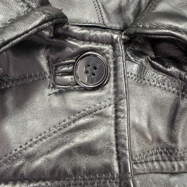 Tudor Court Womens Black Leather Button-Up Jacket Elegant Outerwear Size PL