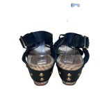 Jax & Bard Women’s Black Leather Studded Style Wooden Base Sandals Size 8.5-9 US