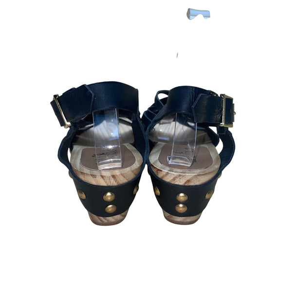 Jax & Bard Women’s Black Leather Studded Style Wooden Base Sandals Size 8.5-9 US