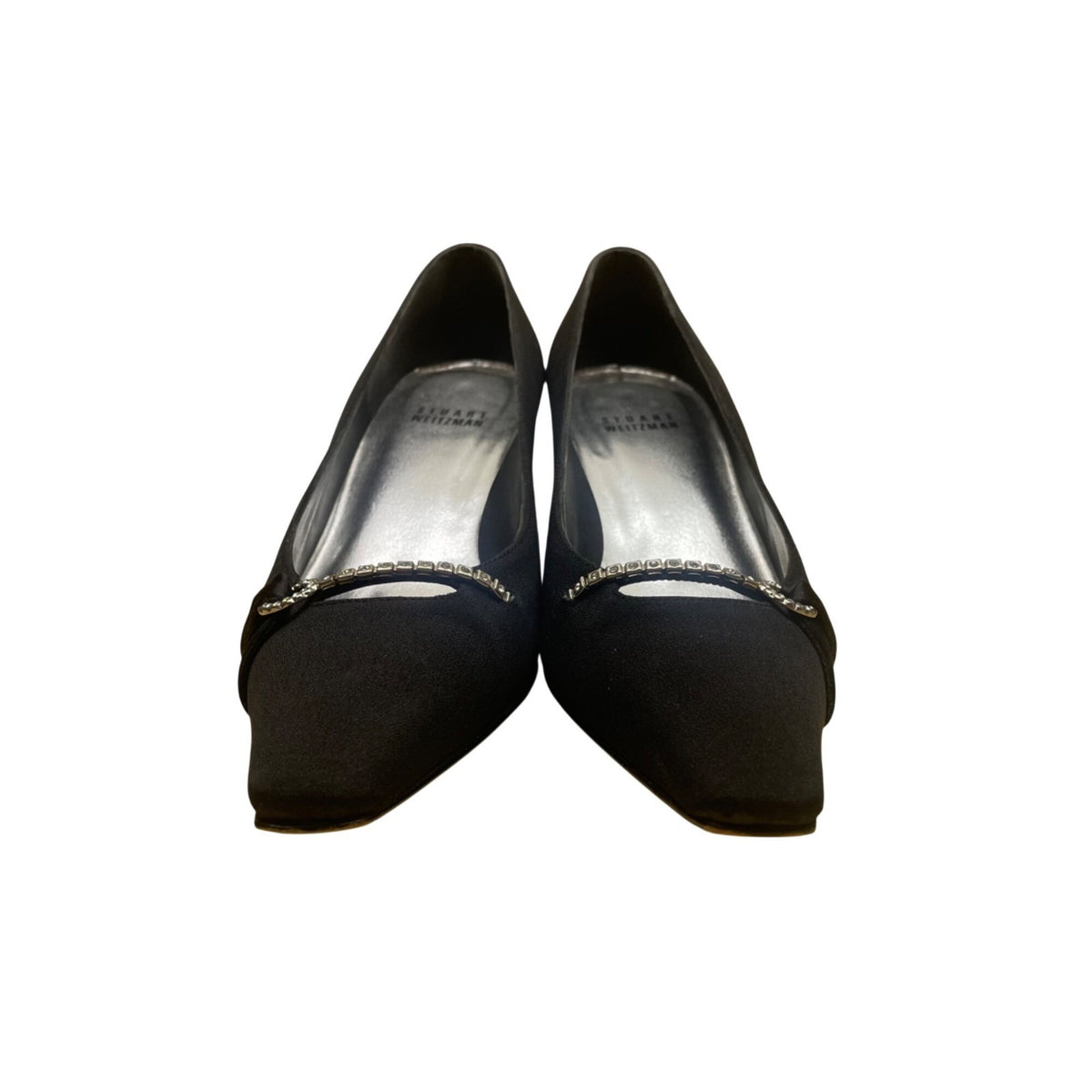 Stuart Weitzman Women’s Black Fabric Bejeweled Kitten Heel Fiesta Pumps Size 6.5
