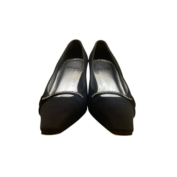 Stuart Weitzman Women’s Black Fabric Bejeweled Kitten Heel Fiesta Pumps Size 6.5