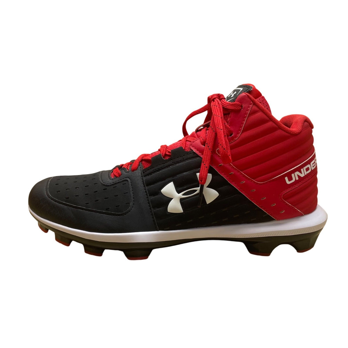 Under Armour Mens Black & Red TPU Yard Mid Top Baseball Cleats Size 11