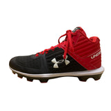 Under Armour Mens Black & Red TPU Yard Mid Top Baseball Cleats Size 11