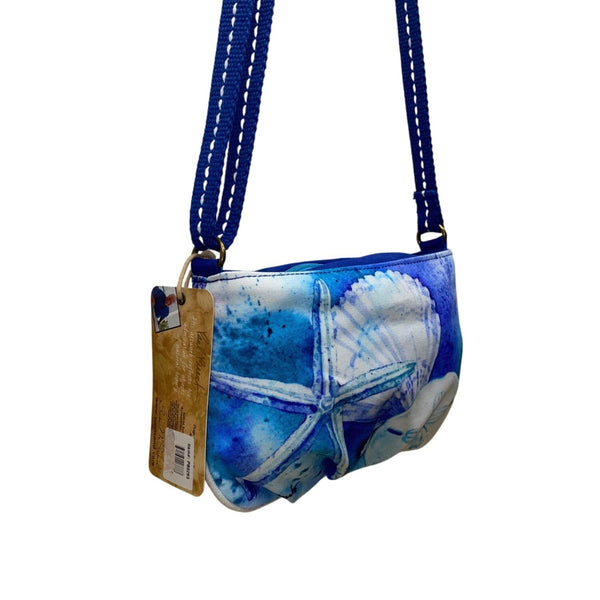 Sea N Sand Women’s Blue & White Canvas Seashell Adjustable Strap Crossbody Bag