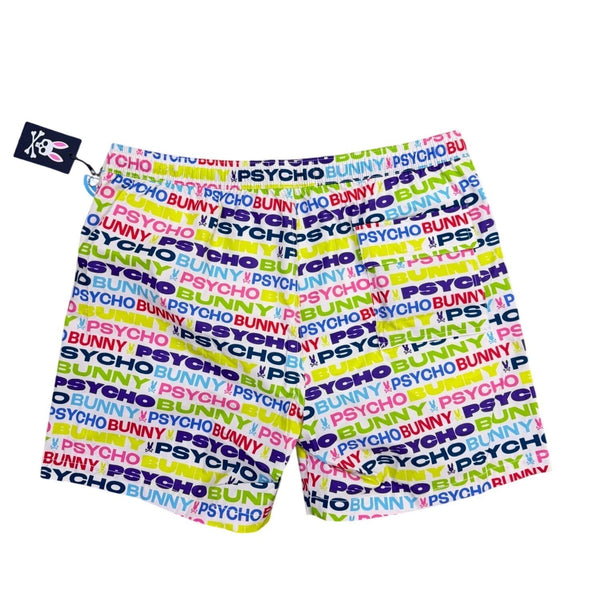 Psycho Bunny Mens Multicolor Swim Trunks Logo Print Elastic Drawstring Sz XL