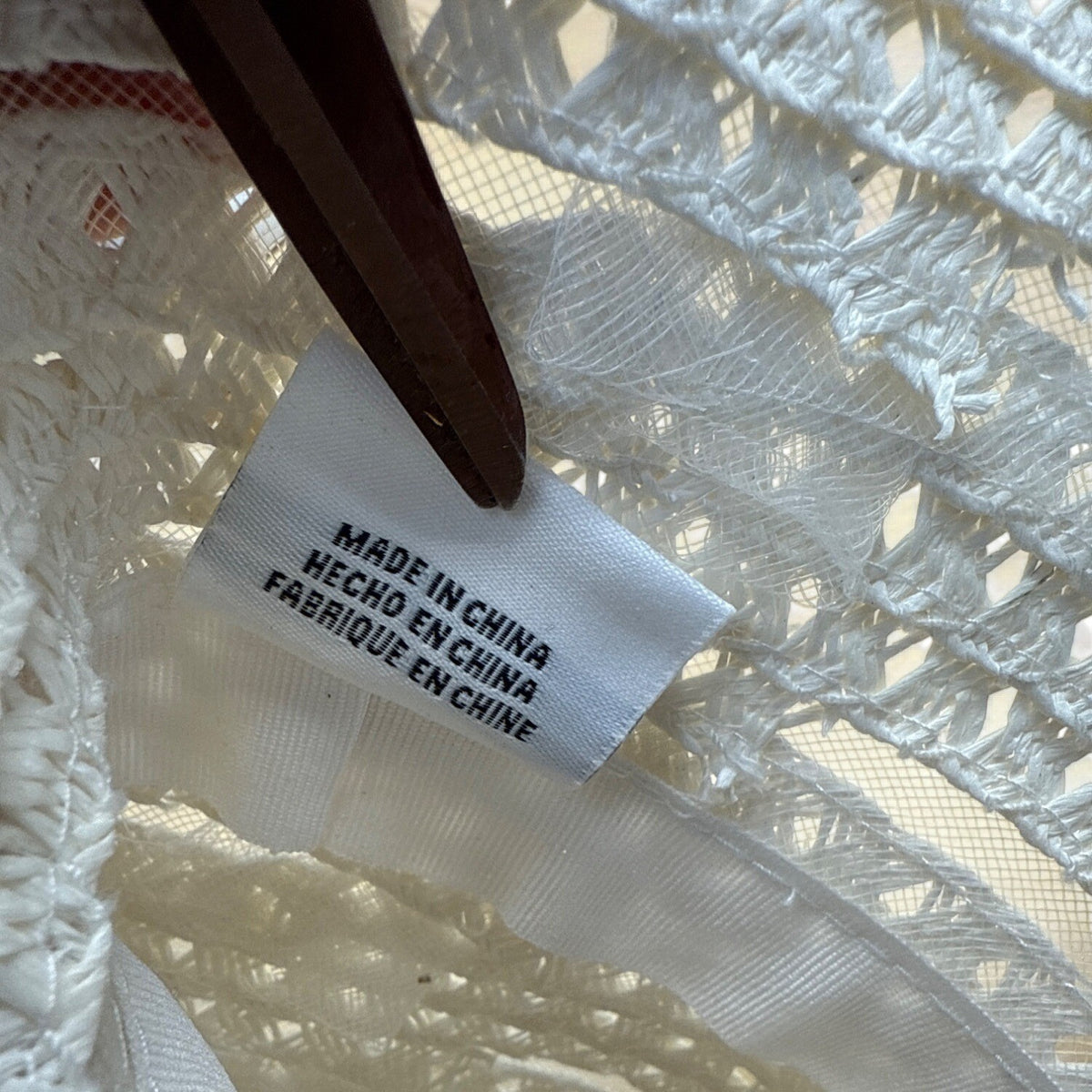 Nine West White Woven bucketHat With Openwork Design & Inner Ribbon Band