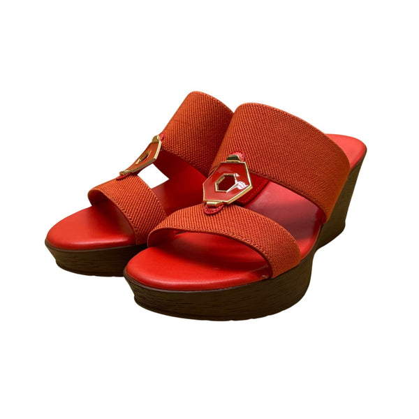 Lauren Blakwell Women’s Red Open-Toe Slip-On Dual-Strap Wedge Sandals Size 7