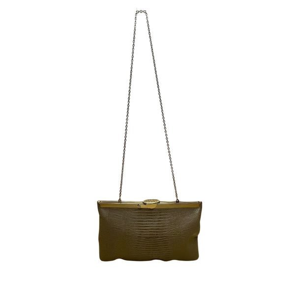 Vintage Gold Faux Leather & Crocodile Embossed With Chain Strap Clutch Bag