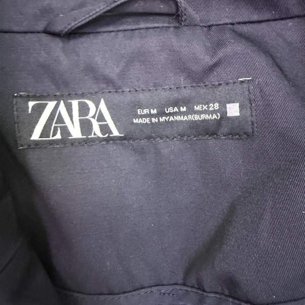 Zara Womens Navy Belted Double-Breasted Trench Coat Long Classic Style Sz M