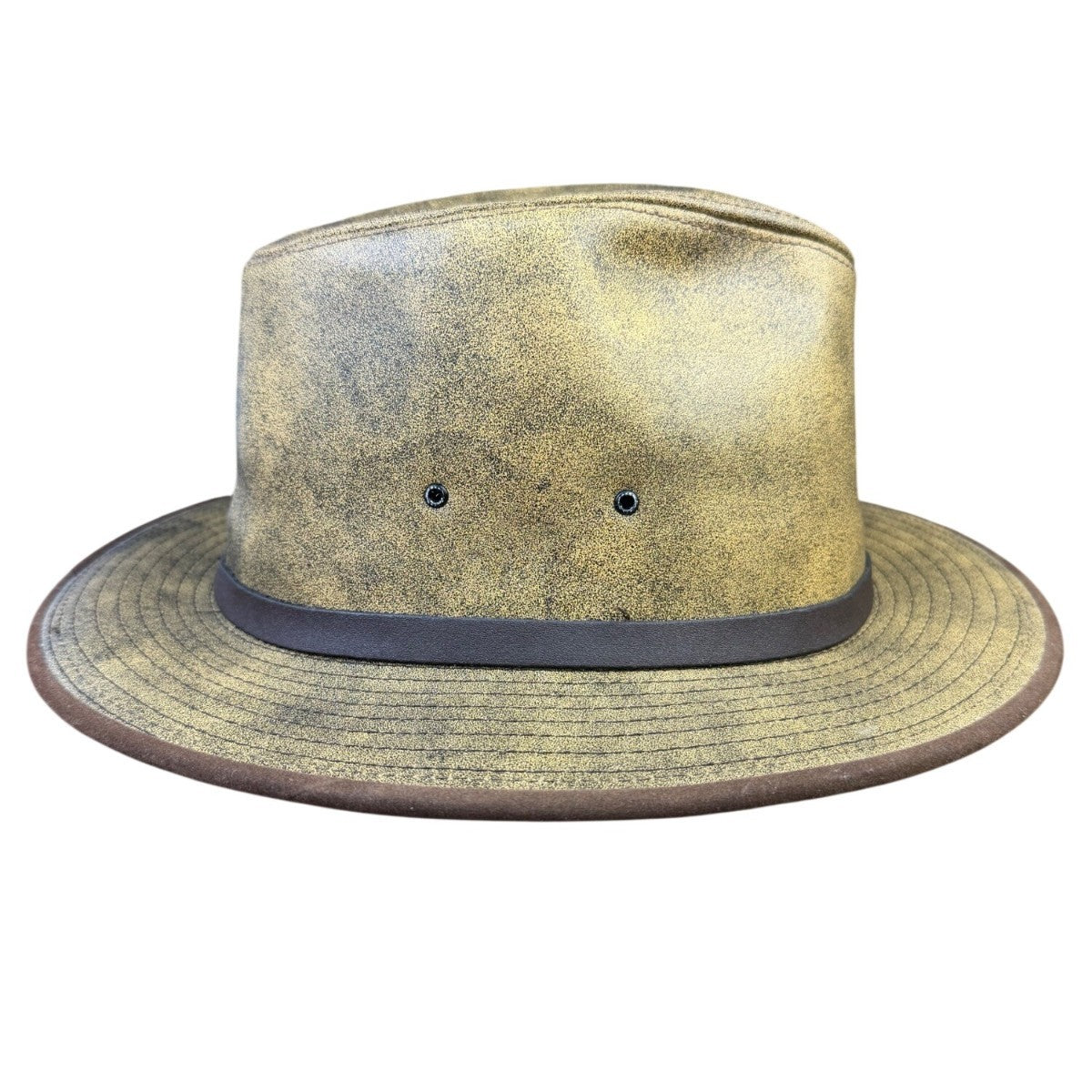 Henschel Mens Distressed Olive Hat With Brown Band Classic Fedora Style
