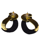 Gold Tone Womens Black Fabric-Wrapped Metal Abstract Statement Earrings