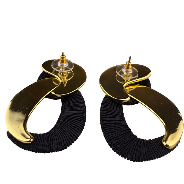 Gold Tone Womens Black Fabric-Wrapped Metal Abstract Statement Earrings