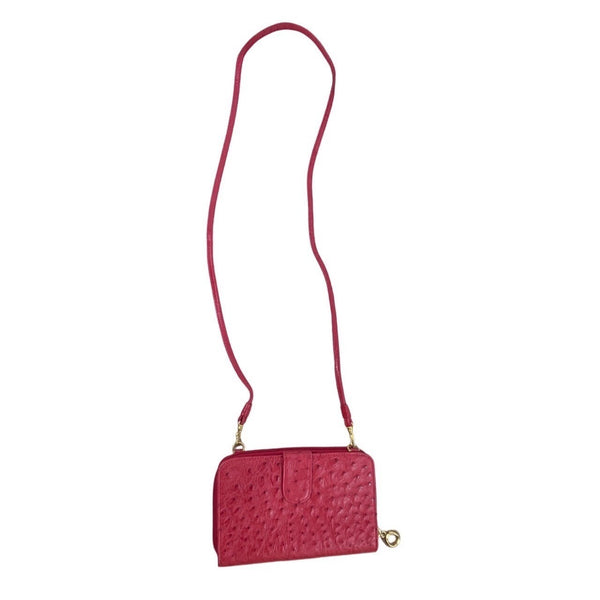 Lorenzi Women’s Cherry Red Leather Evening Bag with Gold Details Sz S
