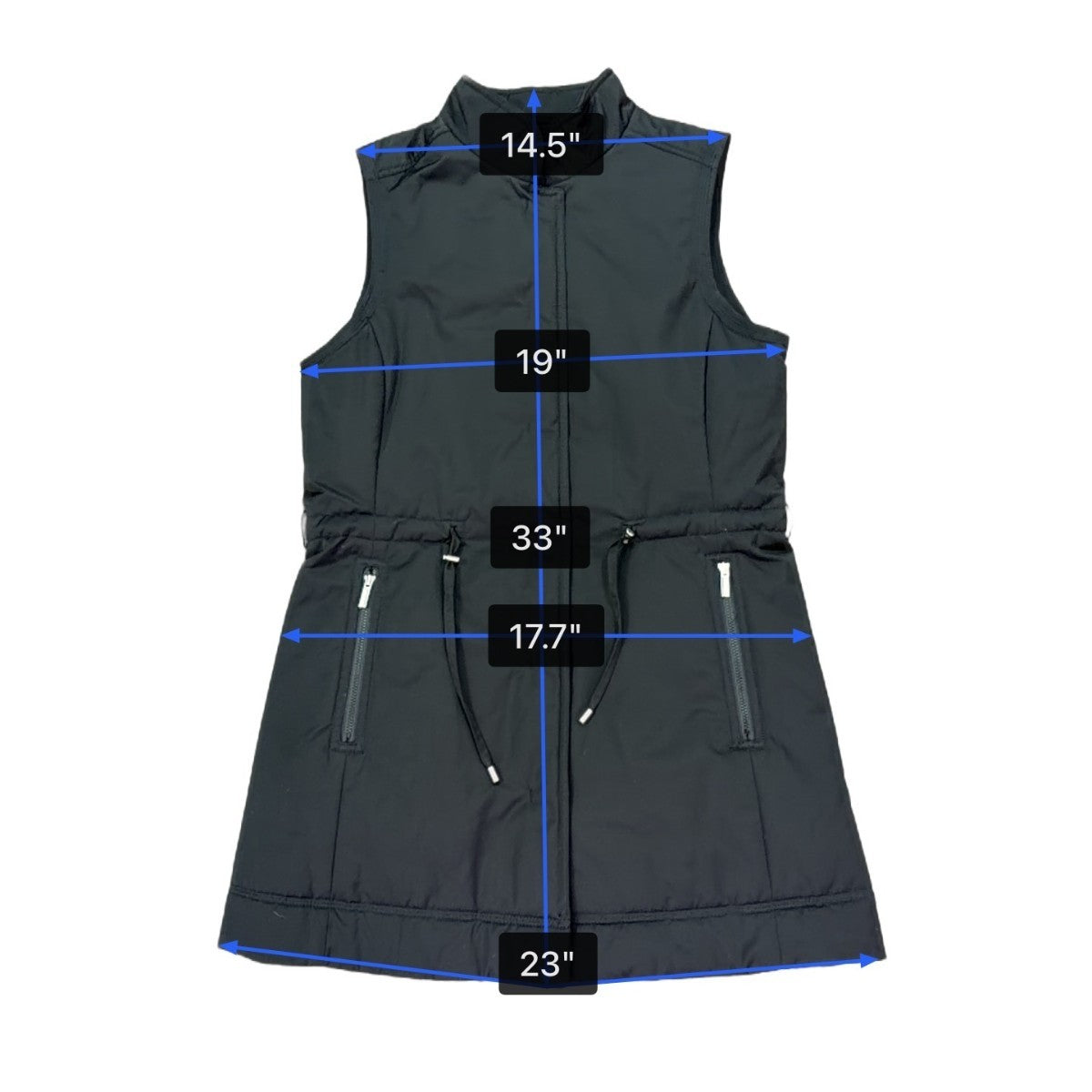 Rainforest Womens Black Sleeveless Vest Zip-Up Adjustable Waist Sz S