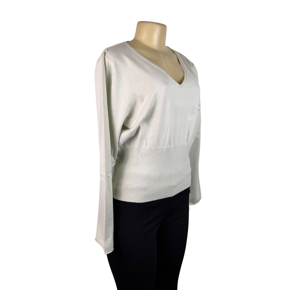 Cest City Womens White Stretch Long Sleeve V-Neck Sweater Size XL