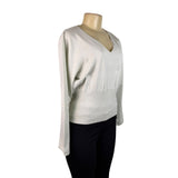 Cest City Womens White Stretch Long Sleeve V-Neck Sweater Size XL
