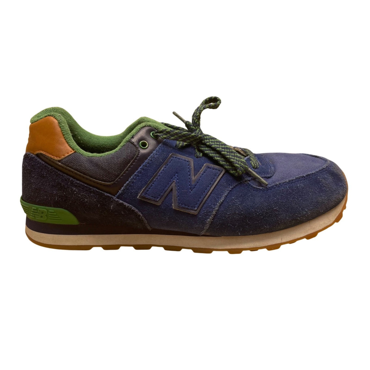 New Balance Boys Blue/Green Suede  Lace-Up 574 Athletic Sneakers Size 7