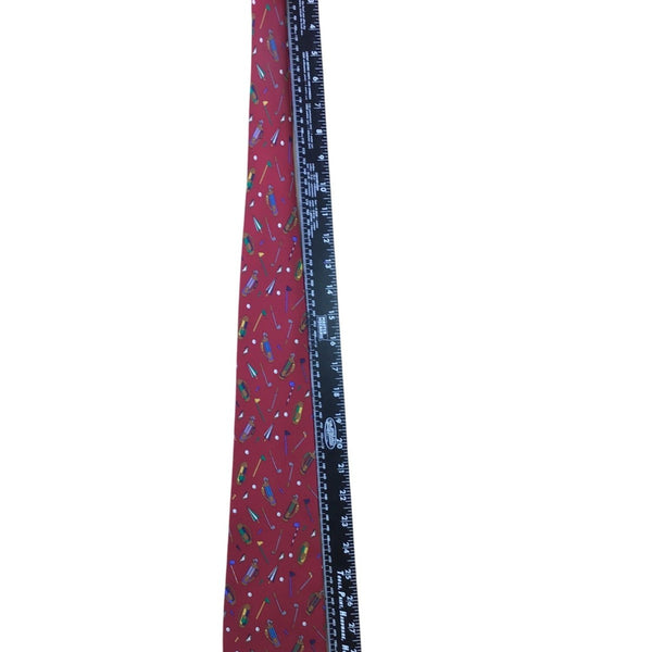 Save The Children Mens Red Silk Golf Themed Novelty Tie "Lets Go Golfin"