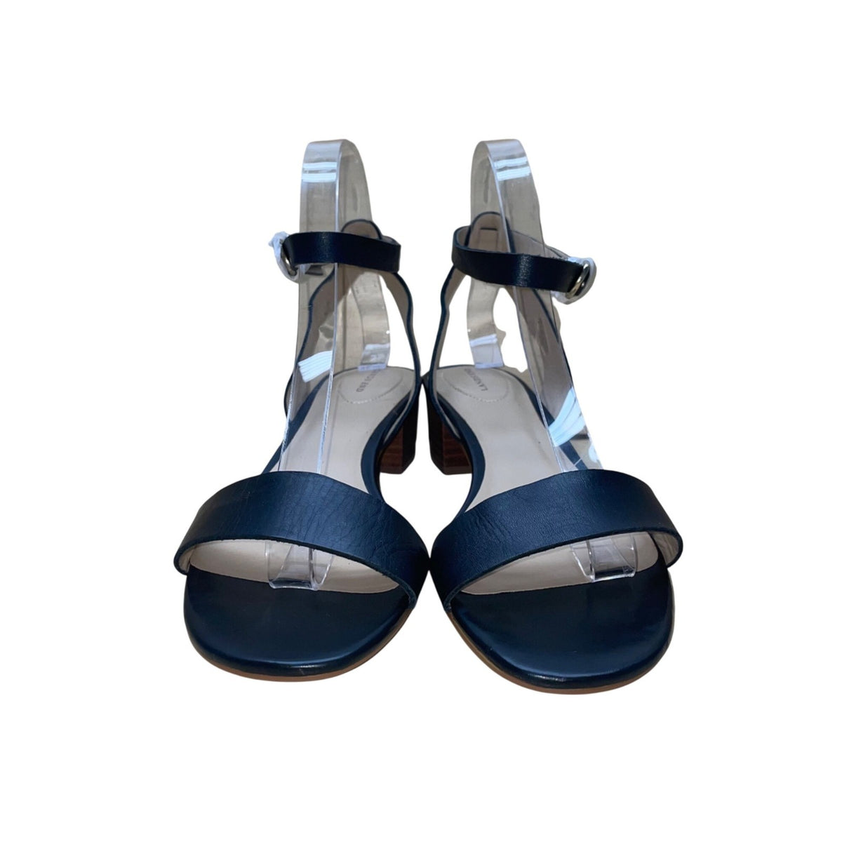 Lands End Women’s Black Leather Block Heel Open-Toe Sandals Size UK6/US8/8.5