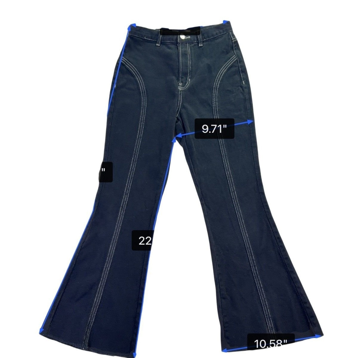 PacSun Womens Black Denim Flared Jeans Frayed Hem High Waist Contrast Stitching
