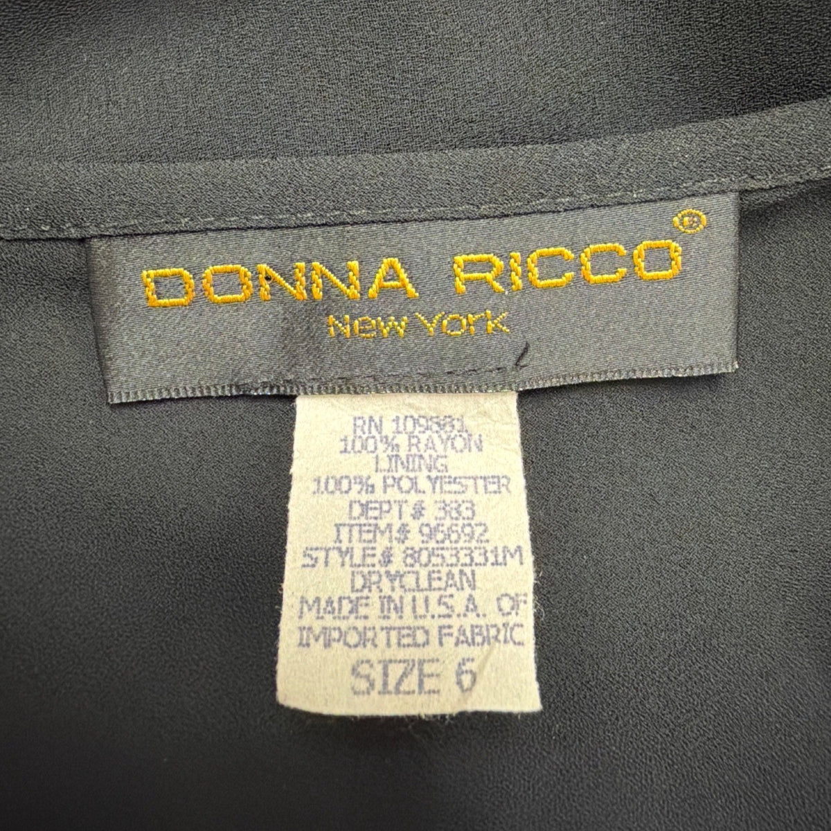Donna Ricco Womens Black Cap Sleeve Maxi Dress Elegant Design Sz 6