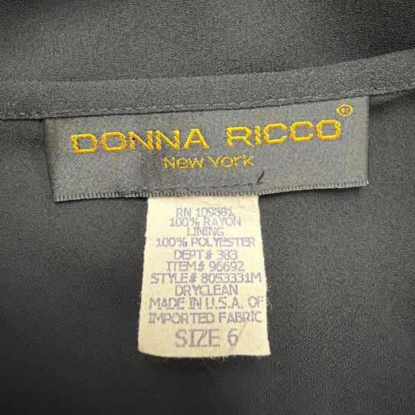 Donna Ricco Womens Black Cap Sleeve Maxi Dress Elegant Design Sz 6