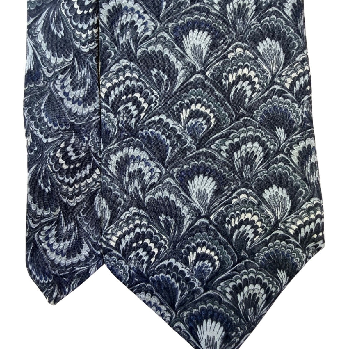 Henry Grethel Mens Blue 100% Italian Silk Tie Fan Feather Pattern
