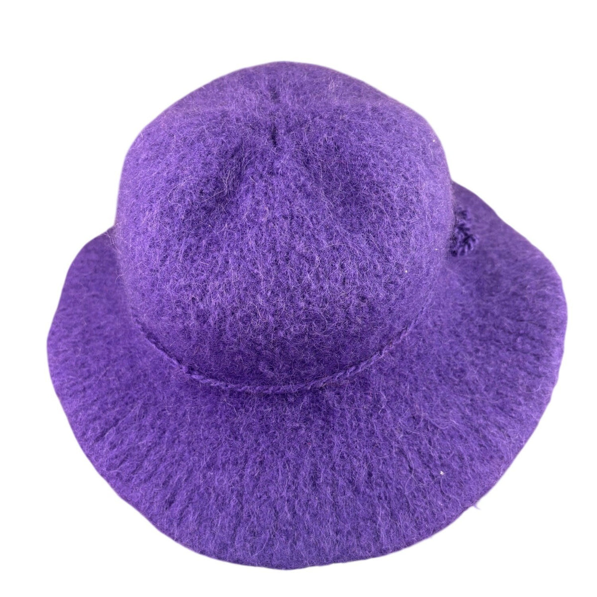 Wool Purple Womens Felted Handmade Hat With Flower Detail Elegant Soft Wide Brim