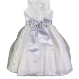 US Angels Girls White Satin Dress W Silver Embellished Tulle Skirt & Bow Size 14