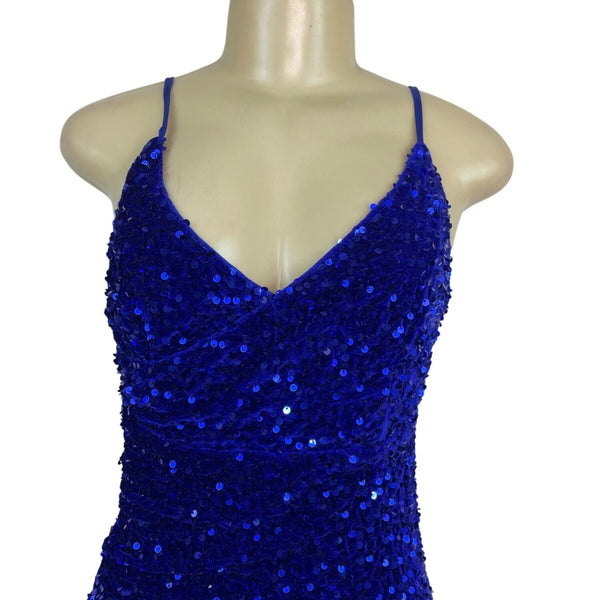 JJ’s House Women’s Royal Blue Sequin Mini Dress With Spaghetti Straps Sz S - New