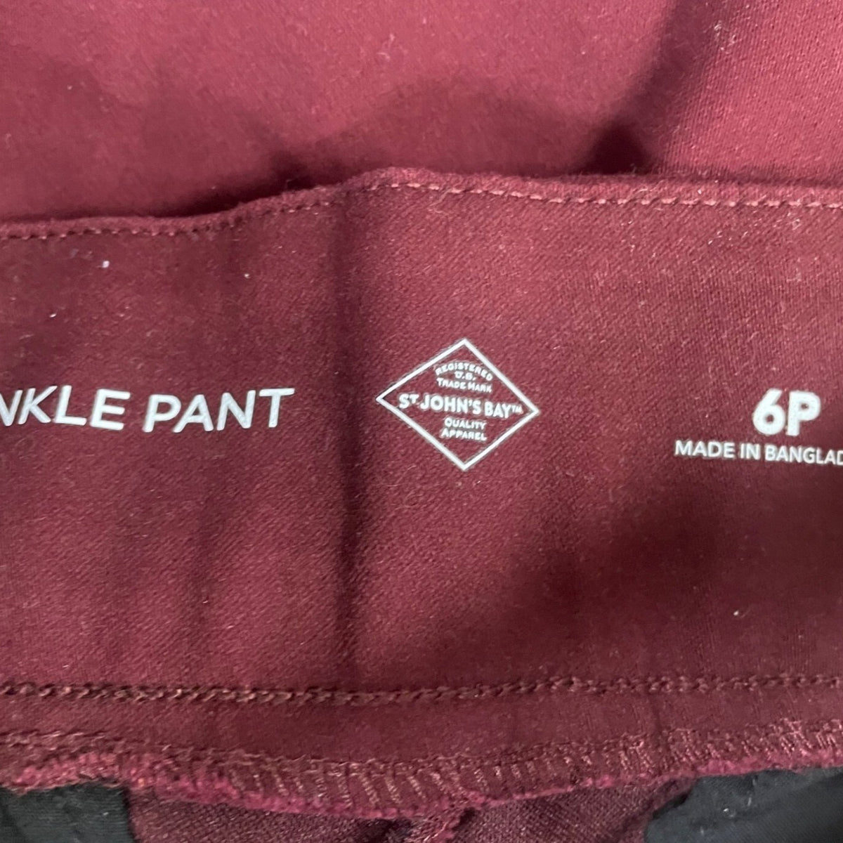 ST John Bay Ankle Pant Mid-Rise Slim Fit Built-In Tummy Maroon Women Size 6P - N