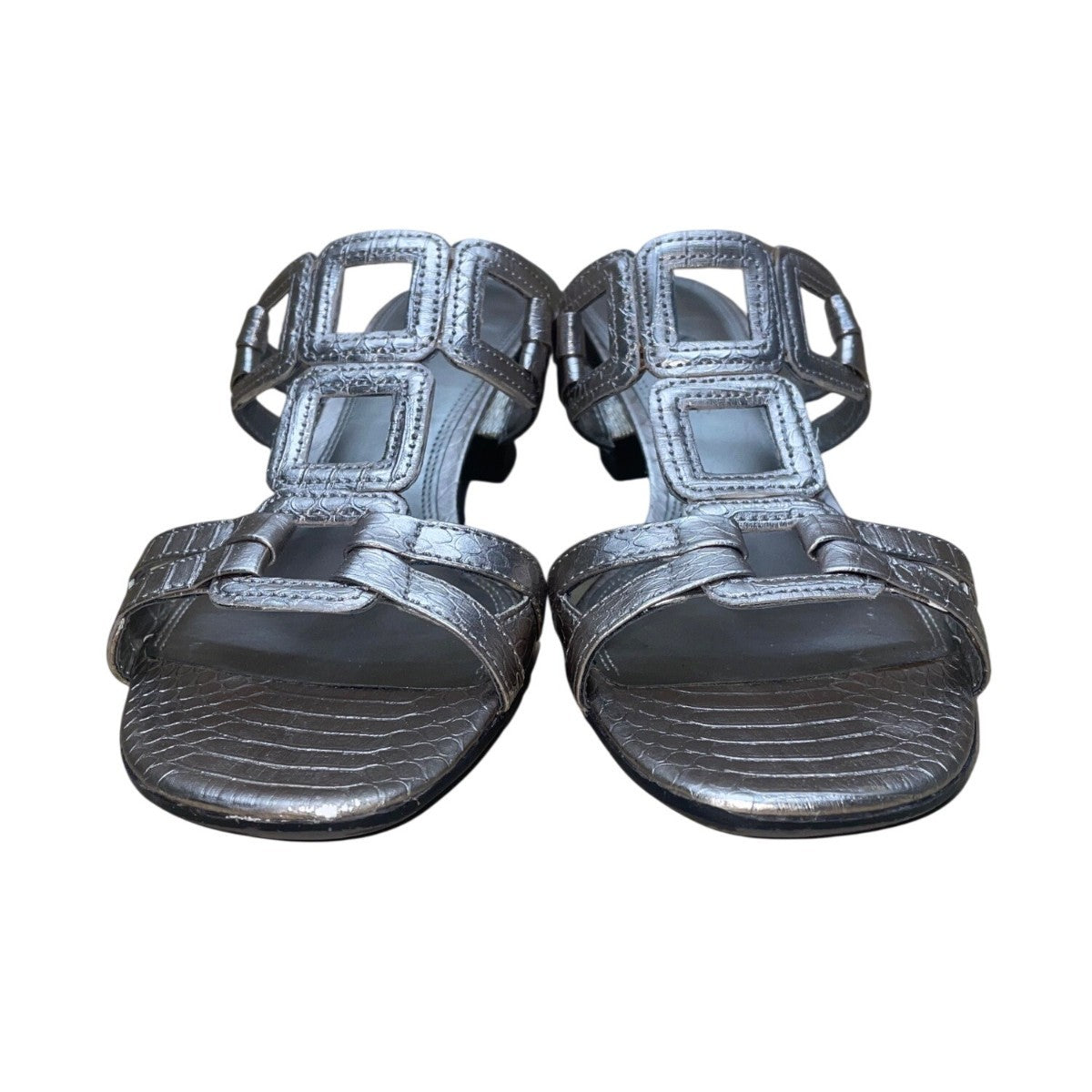 Kelly & Katie Women’s Silver Strappy Croc Open Toe  Block Heel Sandals Size 7.5