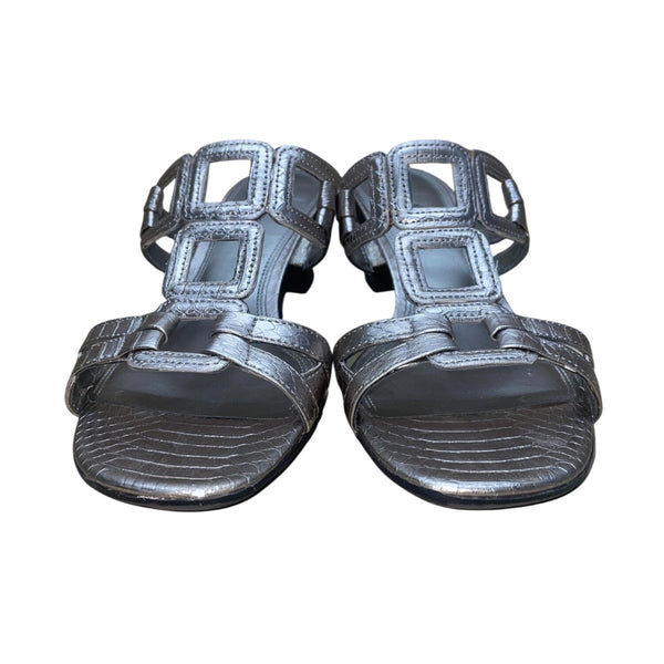 Kelly & Katie Women’s Silver Strappy Croc Open Toe  Block Heel Sandals Size 7.5