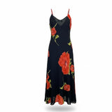 American Angel Womens Black Floral Spaghetti Strap Dress Red Poppy Print