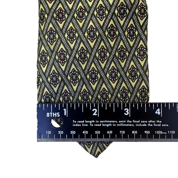 Brooks Brothers Mens Yellow & Navy Silk Necktie Geometric Pattern Hand Made 58"