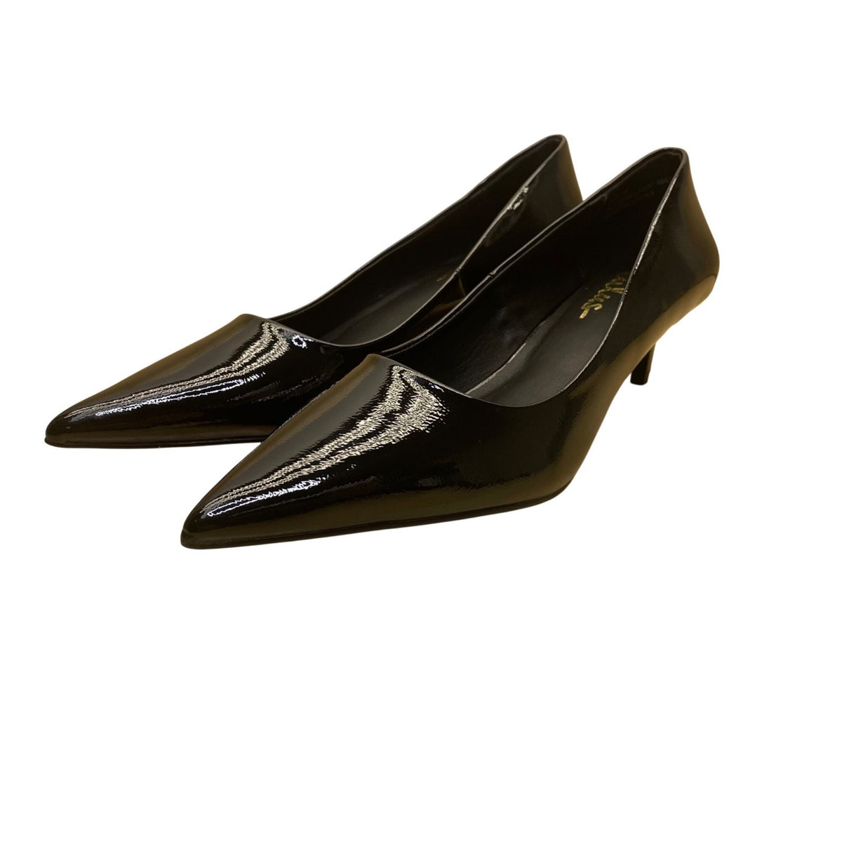 Lulus Womens Black Patent Pointed Toe Kitten Heels Elegant Pump Shoes Sz 9