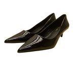 Lulus Womens Black Patent Pointed Toe Kitten Heels Elegant Pump Shoes Sz 9