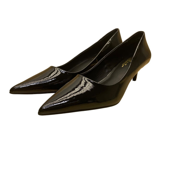 Lulus Womens Black Patent Pointed Toe Kitten Heels Elegant Pump Shoes Sz 9