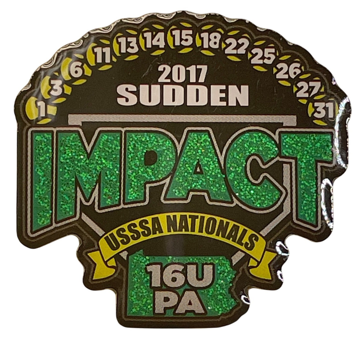 2017 Sudden Impact USSSA Nationals 16U PA Softball Trading Pin Green Glitter