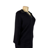Liv Milano Womens Black Sweater Rhinestone Collar 3/4 Sleeves Pullover Sz XS