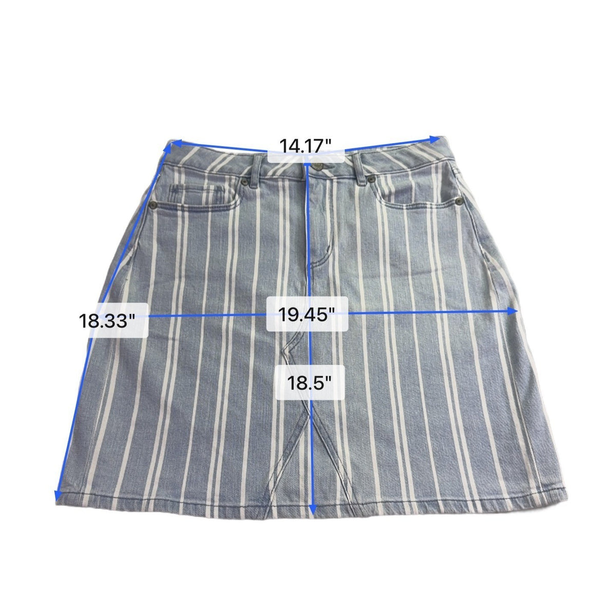 Loft Women Blue/White  Striped Denim Skirt Button Closure Size 4 