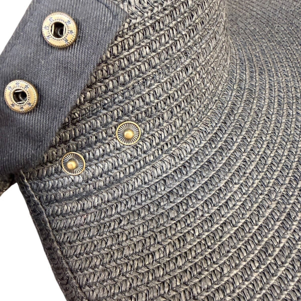 Shade & Shore Womens Black Straw Adjustable Wide Brim Visor Sun Hat