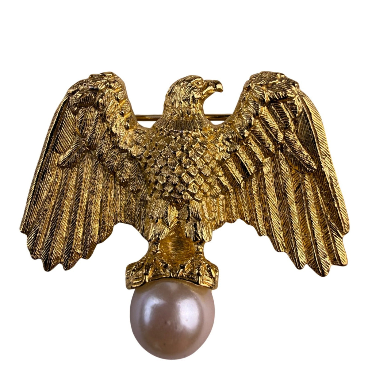Vintage Gold Tone Liberty Eagle Brooch With Pearl Accent Pin Metalwork
