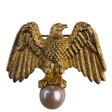 Vintage Gold Tone Liberty Eagle Brooch With Pearl Accent Pin Metalwork